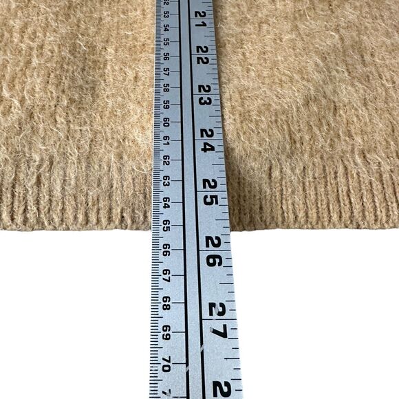 Vintage Revere Cardigan Kurt Cobain Mohair Sweater Mens Medium Tan 60s Elbow Pad - Picture 12 of 12